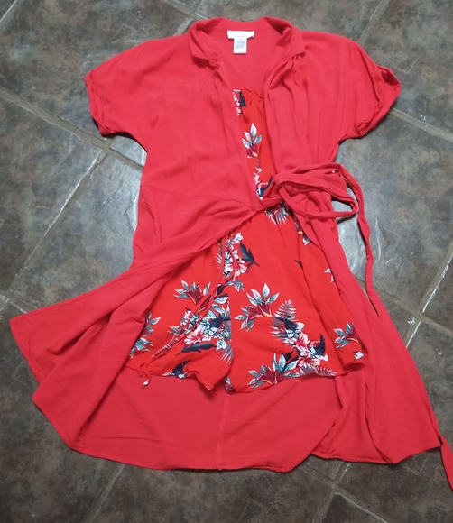 Orange wrap and orange floral strapless jumper - Picture 1 of 4